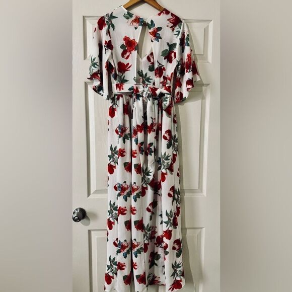 J for Justify Maxi Dress Shorts Romper Size M White Floral Romantic Bell Sleeve - Picture 7 of 8